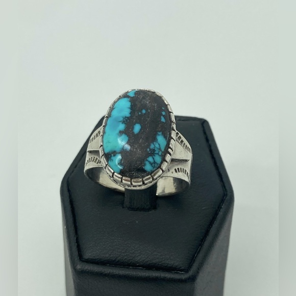 Vtg Sterling Turquoise Navajo Hand Stamped Ring Fred Harvey Era Sz 10 - Picture 2 of 13